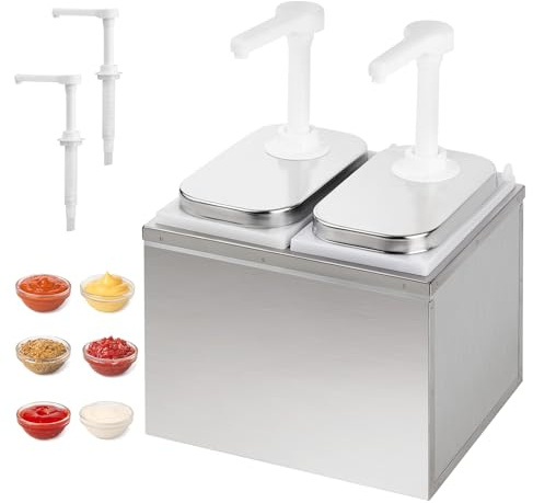 Saucenspender Pumpstation, Ketchup Spender mit 4 Pumpen, 4L | Edelstahl Soßenspender Pumpe für Ketchup Salatdressing Mayo Honig Senf Marmelade, Ideal für Küche Restaurant, 2 x 2L