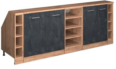 Vicco Küchenschrank für Dachschrägen R-Line, Schwarz Beton, 210 cm 5er Set Schrankkorpuss 60 cm Tiefe, geeignet für schräge Wände und Variable Küchenmontage