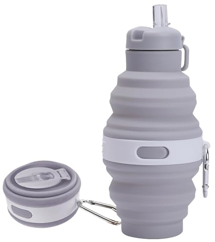 QhgPnt 1 PC Gray Collapsible Water Bottle, Silicone Leakproof Collapsible Water Bottle, Multifunctional Foldable Water Bottle for Travel, For Travel Hiking Camping Outdoor Activities