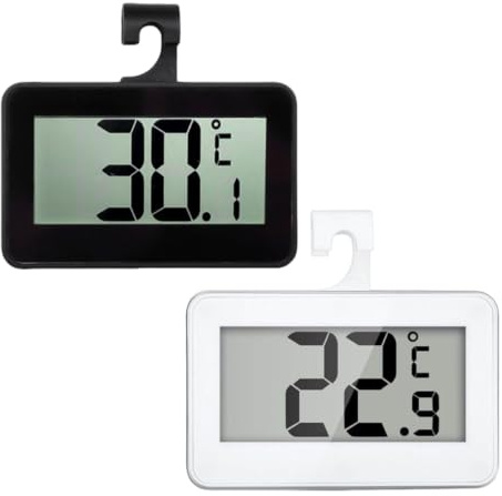 YAWOXIJ 2 Pezzi Termometro Digitale Frigorifero, Magnetico Termometro Acquario con Gancio, Congelatore Termometro Impermeabile con Gancio, per Casa, Ristoranti, Bar, -20°C a +60°C, Nero, bianco