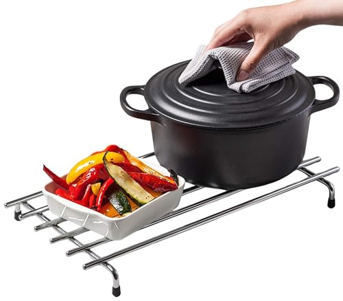 Kilo Deluxe Chunky Chrome Trivet with Protective Rubber Feet 42x20cm, Extra Large