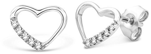 Miore Ohrringe Damen Herz Weißgold aus 9 Karat / 375 Gold Ohrstecker Diamant Brillianten 0.07 ct