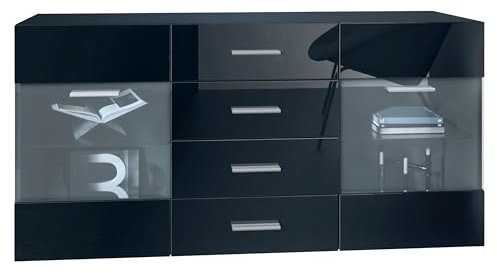 Vladon Sideboard Kommode Bari V1, Made in Germany, Korpus in Schwarz matt/Front in Schwarz Hochglanz (139 x 72 x 35)