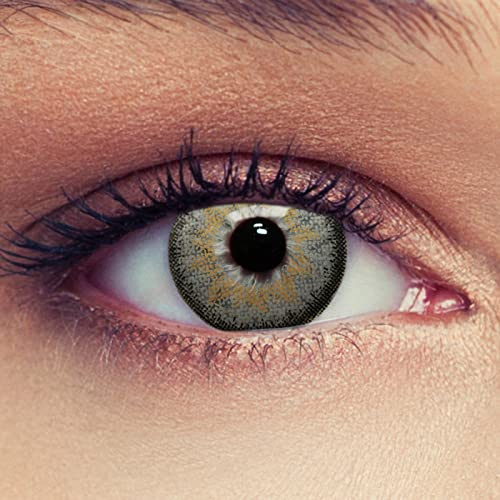 DESIGNLENSES, graue farbige Kontaktlinsen mit Stärke für einen natürlichen Effekt, 1 Paar (2St), Monatslinsen geeignet für dunkle Augen + Gratis Behälter -3,00 Dimension Grey