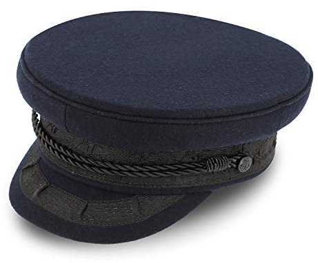 fiebig Original Prinz-Heinrich Mütze | Klassische gefütterte Kapitänsmütze mit Kordel, Ankerknöpfen & Emblem (57-M, Marineblau)