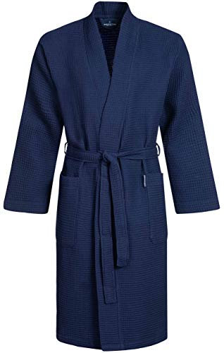 Morgenstern Waffelpique Bademantel Herren Morgenmantel Blau leicht Männer Saunabademantel Kimono Reisebademantel Marine Baumwolle dünn kurz Größe XXL