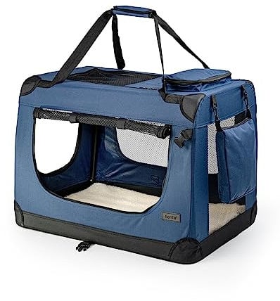 lionto Caisse de Transport Pliable pour Chien & Chat, 50x34x36 cm, Tissu Oxford Robuste + poignées & Couverture, pour Animaux Jusqu’à 10 kg, Caisse pour Petits & Grands, Bleu foncé