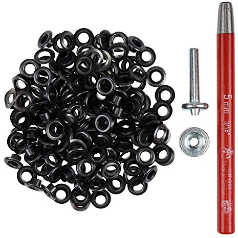 100 Stück Ösen 5 mm rostfrei mit Scheiben + Locheisen & Ösenwerkzeug – Komplettset für Leder, Stoff, Planen, Bastelarbeiten, Outdoor, Zelte, Textilien – beste Qualität (brüniert)