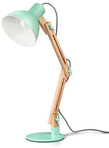 tomons Schreibtischlampe, LED Tischlampe im Klassichen Holz-Design, Nachttischlampe, Lampe mit Verstellbarem Arm, Tischlampe Wohnzimmer für Zimmer Büro, Weiß