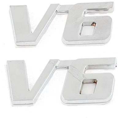 sourcingmap Polish Chrome V6 Fender Sticker Metal Emblem Decal Trim Badge 2Pcs