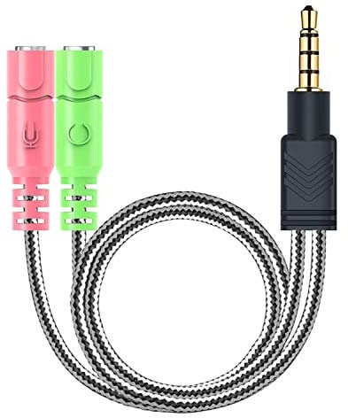 MillSO Headphone Mic Splitter Adapter, 3.5mm Aux Audio Y Splitter Cable, Stereo Male to 2 Female Jack Adapter for PC Gaming Headset, Xbox One, Smartphones or Laptop - 20 cm / 0.6 ft