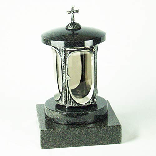 designgrab Alu Grablampe mit Granit Sockel 20x20x5 cm, aus Aluminium in Antikoptik mit Kreuz und Granit Nero Impala