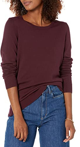 Amazon Essentials Women's Long-Sleeve Lightweight Crewneck Jumper (Available in Plus Size), Burgundy, M