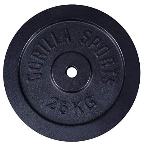 GORILLA SPORTS® Hantelscheiben - Set/Einzeln, 0,5/1,25/2/2,5/5/10/15/20/25/30 kg Gewichte, 30/31 mm, Gusseisen, Silber/Schwarz - Gewichtsscheiben, Bumper Plates