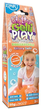 Glitter Gelli Play Orange from Zimpli Kids, Magically turns water into thick, colourful goo, Children's STEM Educational Toy, Outdoor & Indoor Sensory Gift, Messy Play Tray Toys, Toddler Water Play