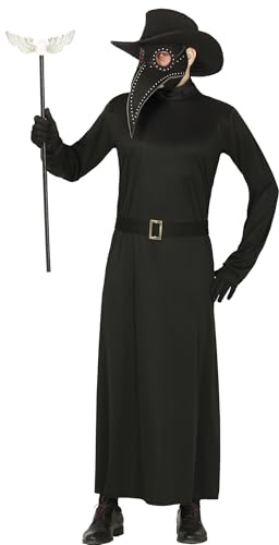 FIESTAS GUIRCA | Plague Doctor Fancy Dress (42-44/L) - Tunic, Belt, Hat and Mask - Medieval and Doctor Costumes for Halloween, Carnival and Fancy Dress Parties - Adult Men - Black