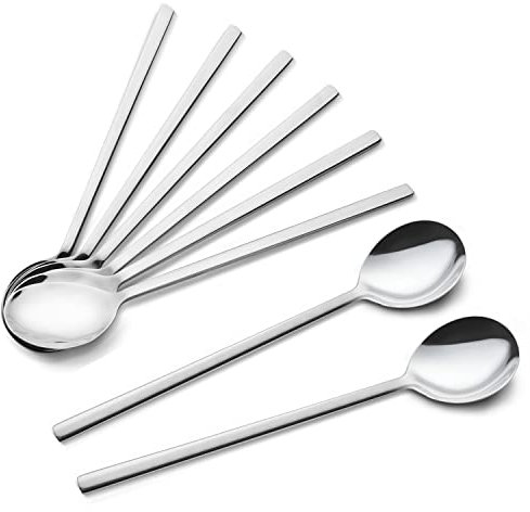 IQCWOOD Lot de 8 cuillères coréennes de 21,6 cm en acier inoxydable avec longues poignées pour la maison, la cuisine ou le restaurant