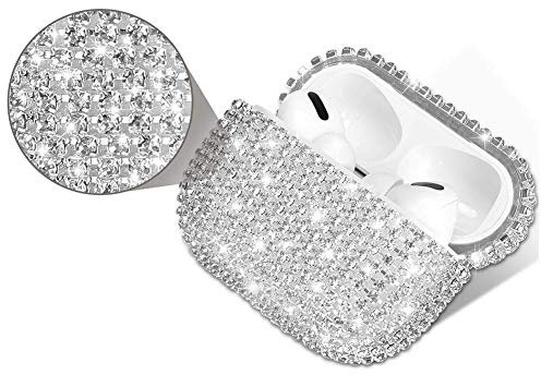 Awenroy AirPods Pro Case Cover Compatible with Apple AirPods Pro 3rd Gen 2019 Bling Crystal Diamond Glitter Sparkle Shiny Airpods Protective Case - Silver