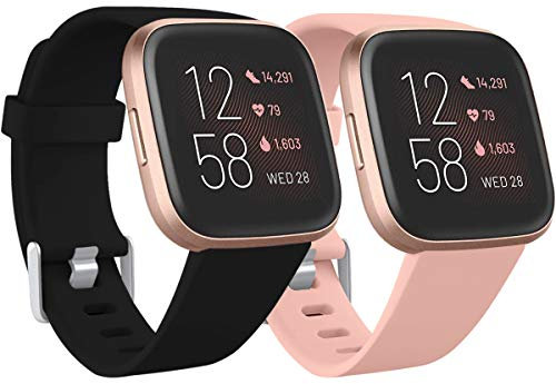 Ouwegaga Cinturino di Ricambio in Silicone Compatibile con Fitbit Versa Cinturino/Fitbit Versa Lite Cinturino/Fitbit Versa 2 Cinturino, Piccolo Nero/Rosa