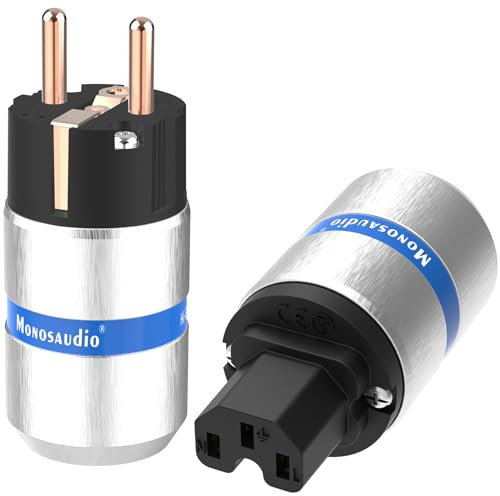 Monosaudio E106/F106 - Bonne qualité - 16 A/250 V - Prise d'alimentation EU - En cuivre pur - Fiche HiFi - Fiche IEC - Fiche d'alimentation Schuko (paire de pires cuivres)