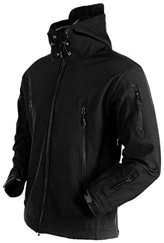 MakingDa wasserdichte Herren-Jacke, lässiger Kapuzenmantel, gefüttert mit Softshell-Fleece, Laufjacke, Jacke im Camouflage-Look, für Arbeit, Angeln, Jagd, Klettern, Schwarz , M