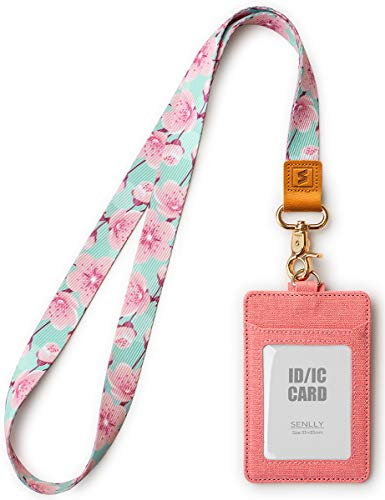 SENLLY Carte Porta Badge Identificativo Pelle PU con Cordino da Collo, 2 Tasche per Carte e 1 Finestra Trasparente ID, Badge Card Holder per Donne e Uomini