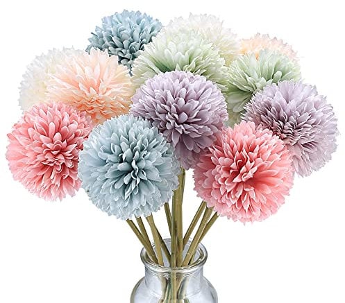 Aoyfuwell, 12 bouquet di ortensie artificiali, fiori decorativi in finta seta, crisantemo finti per interni, esterni, giardino, composizione floreale, decorazione per la casa, 6 colori