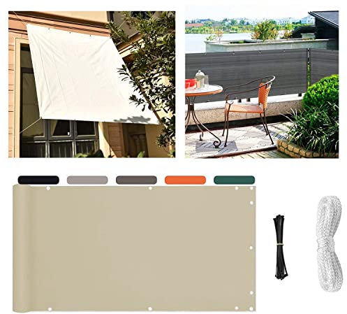 Amcerd Balkon Sichtschutz Ohne Bohren 150x300cm, Sonnensegel Sonnenschutz Rechteckiges, Blickdichte Balkonumspannung, 100% Privatsphäre, mit Ösen in div. Größen & Farben