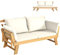 COSTWAY Outdoor Sofa Bed, 3 in 1 Convertible Cushioned Loveseat Lounger Couch with Folding Armrests and Pillows, Garden Patio Yard Wooden Recliner Chair Daybed (Cream)