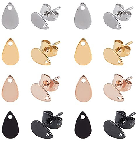 UNICRAFTALE 32 STK Edelstahl DIY Ohrstecker Flache Tropfen Rohlinge Ohrstecker 0.7mm Pin DIY Ohrring Zubehör Metall Ohrringe Haken Tropfen Ohrstecker Rohling Für Schmuck Ohrringe Selber Machen