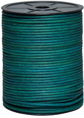 Cords Essentials Round Genuine Leather String Cord, Rope for Jewelry Making, Necklaces, Bracelets, Kumihimo Braiding, Wraps, Crafts and Hobby Projects (Distressed Midnight Green, 3.0 MM)