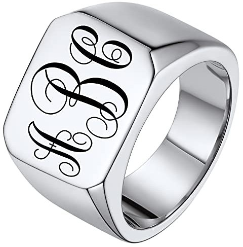 ChainsHouse Punk Bandring mit Gravur Siegelring in Ringgröße 67.2 Herren Jungen Gotik Monogram Ring für Geburtstag Weihnachten Halloween