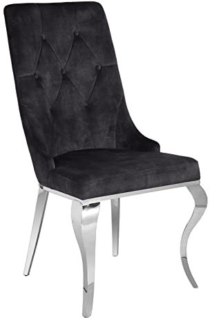 Riess Ambiente Eleganter Stuhl MODERN BAROCK schwarz Samt mit silbernem Löwenkopf Esszimmerstuhl Besucherstuhl Küchenstuhl