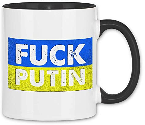wowshirt Tasse FUCK Putin Ukrainische Flagge Gegen Putin Demo Anti, Farbe:White - Black