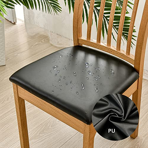 Highdi Housses de Siège de Chaise, Lot de 1,2,4 ou 6 Housse de Chaise Faux Cuir Stretch Étanche Universelle Amovible Housse Assise Chaise, pour Salle à Manger, Hôtel (Le Noir,6 pièces)