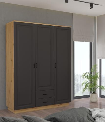 Kuechen-preisbombe Kleiderschrank Stilo 180 cm Garderobenschrank Landhaus Grau Eiche Artisan Buffet