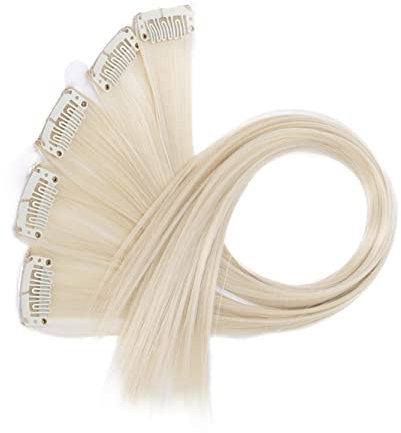 CAISHA 5 Teile Set 60cm Bunte Strähne Strähnchen Clip in Extension Haarverlängerung Glatt Langhaar Haarteil Blond BST129