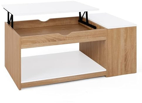 IDMarket - Couchtisch Elea, Wohnzimmertisch, klappbar, mit Truhe, Holz, Buche, Weiß