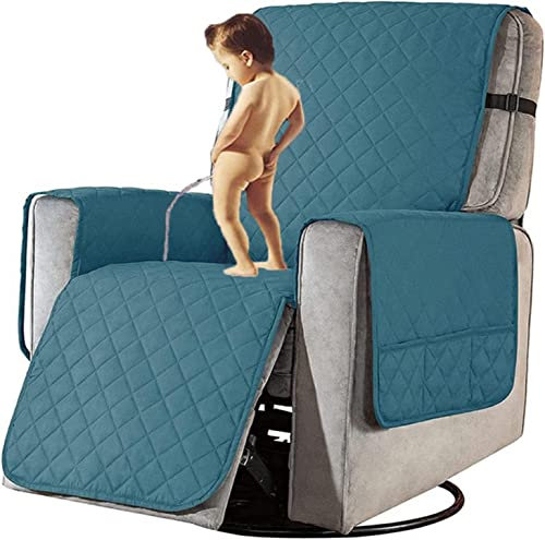 XRDSHY Sesselschoner Für Fernsehsessel, Wasserdicht rutschfest Relaxsessel Mit Armlehnen,1 Sitzer Taschen Sesselüberwurf,Waschbar Sesselschutz für Hunde Haustieren,Blau-Small