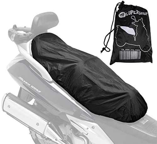 Auto Accessori Lupex - Universal-Sattelbezug, wasserdicht, Größe Maxi 115 x 50 cm, anpassbare Sattelabdeckung für Scooter und Motorrad, Material: Polyester, Farbe Schwarz, mit Tasche