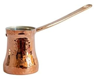OZERLAT - Cafetière turque en cuivre fabriquée à la main, fabriquée à la main, doublée d'argent, pour brassage sur cuisinière (moyenne 140 ml)