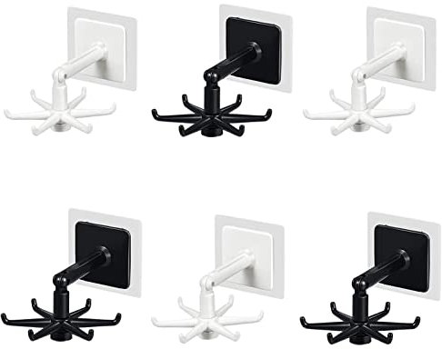 YKKJ 6 Stück 360° drehbare Haken, Moderner ABS-Kunststoff, Wandmontage, Aufbewahrungshaken für Küche, Bad, Wohnzimmer, Schrank, Büro, Außenbereich