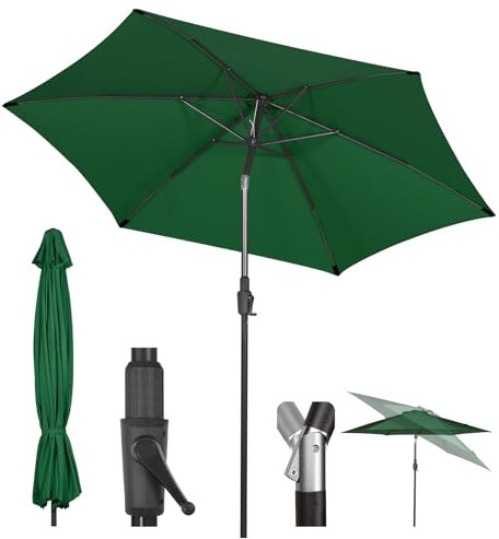 Sekey 350cm Sonnenschirm mit Kurbel und Auto Kippen,Marktschirm für Terrasse,Balkon & Garten,Windfest Stabil UPF 50+,Grün,Rund