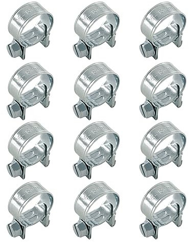 Jersvimc 12 Stück Edelstahl-Gasleitungsschelle (16–18 mm), verzinkt, Mini-Kraftstoffschlauchschelle, verstellbare Rohrschelle für Rohr, Kraftstoffleitung