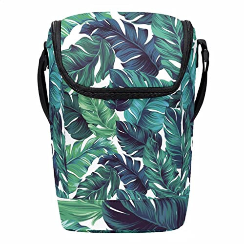 Lonchera reutilizable con diseño de hojas de palma tropicales verdes, lonchera vertical grande con correa ajustable para el hombro