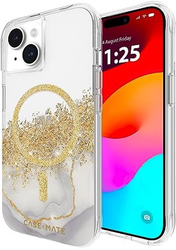 Case-Mate Karat Marble Mag-Safe Schutzhülle kompatibel mit Apple iPhone 15/14/13 Hülle Gold (Stoßfest, Echtes 24 Karat Blattgold, 3 m Fallschutz, Recyceltes Material) - Marmor/Transparent