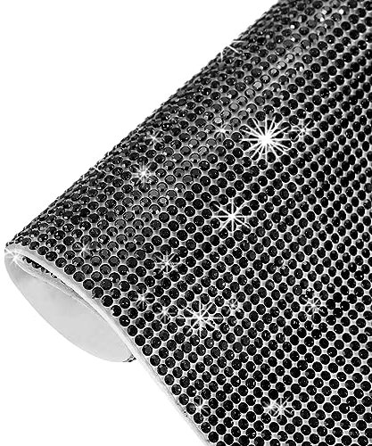 QUARKZMAN Bling Kristall Strass Blatt Selbstklebend Strass Diamant Perlen Sticker 4.72 x 7.87 Basteln Auto Dekoration Aufkleber für Basteln Auto Telefon Kleidung Basteln Handwerk Schwarz