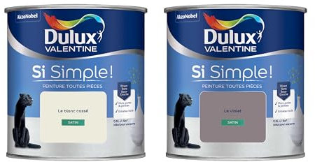 Dulux Valentine Peinture Si Simple Peinture Intérieure Toutes Pièces Satin - Peinture Murs et Plafonds, Portes et Plinthes - Lot de 2 - Couleurs : Le Blanc Cassé & Le Violet 0,5 L