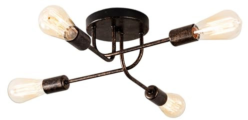 Industrial Semi Flush Mount Decke 4 Licht mit Verstellbaren Metall Verzweigt Vintage Deckenleuchte E27 Halter schwarz lackiert für Küche Esszimmer Schlafzimmer （Bronze）(Glühbirne nicht enthalten)