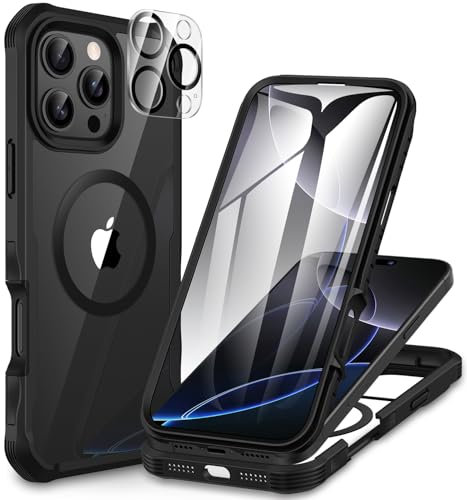 CENHUFO Compatible with iPhone 16 Pro Max Case Fits for Magsafe, Built-in Glass Screen Protector with Camera Lens Protector, 360 Full Body Protective Phone Case for iPhone 16 Pro Max 6.9 Inch -Black